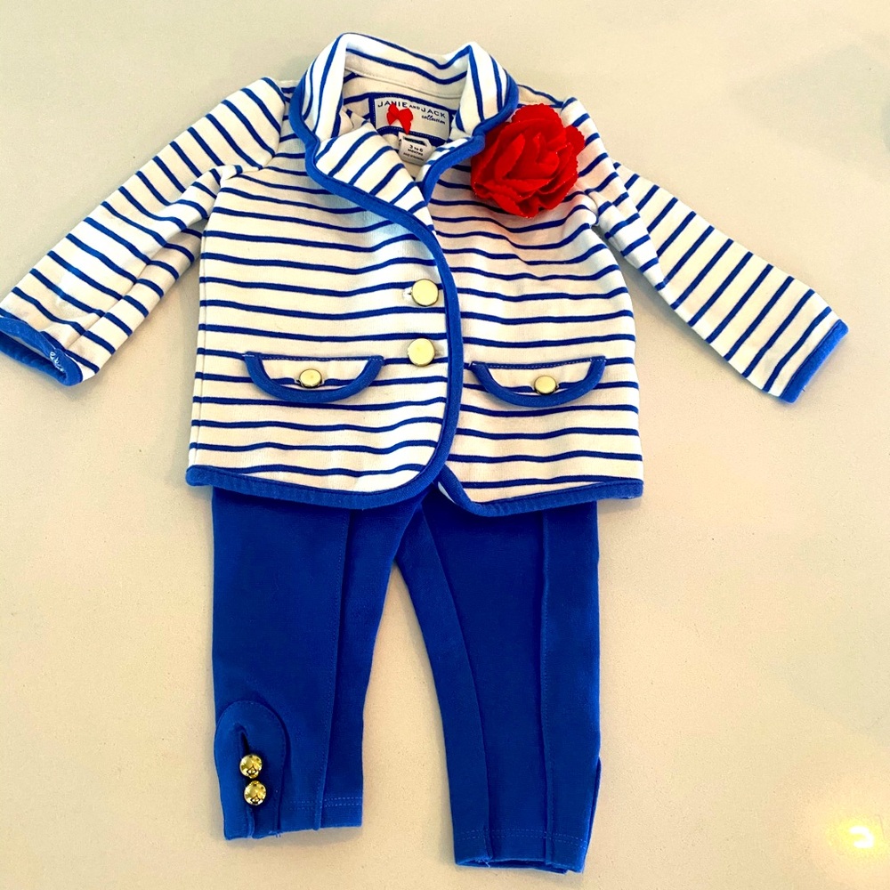 Janie & Jack Blue Stripe Blazer w pants 3-6mos